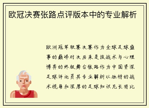 欧冠决赛张路点评版本中的专业解析